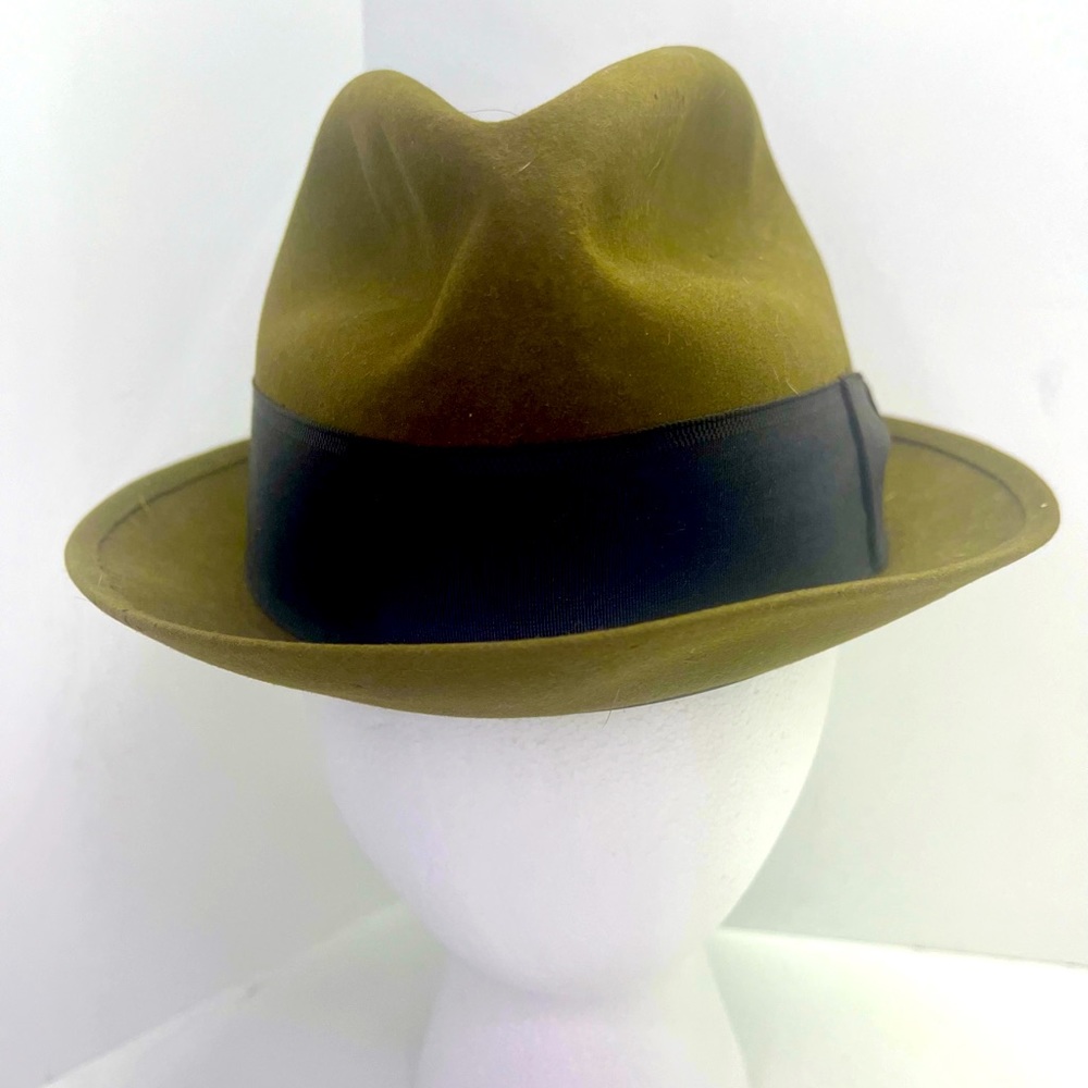Vintage Men's Wool Felt MALLORY Wedge Fedora Hat 6 7/8 Sam Snead - Olive Green